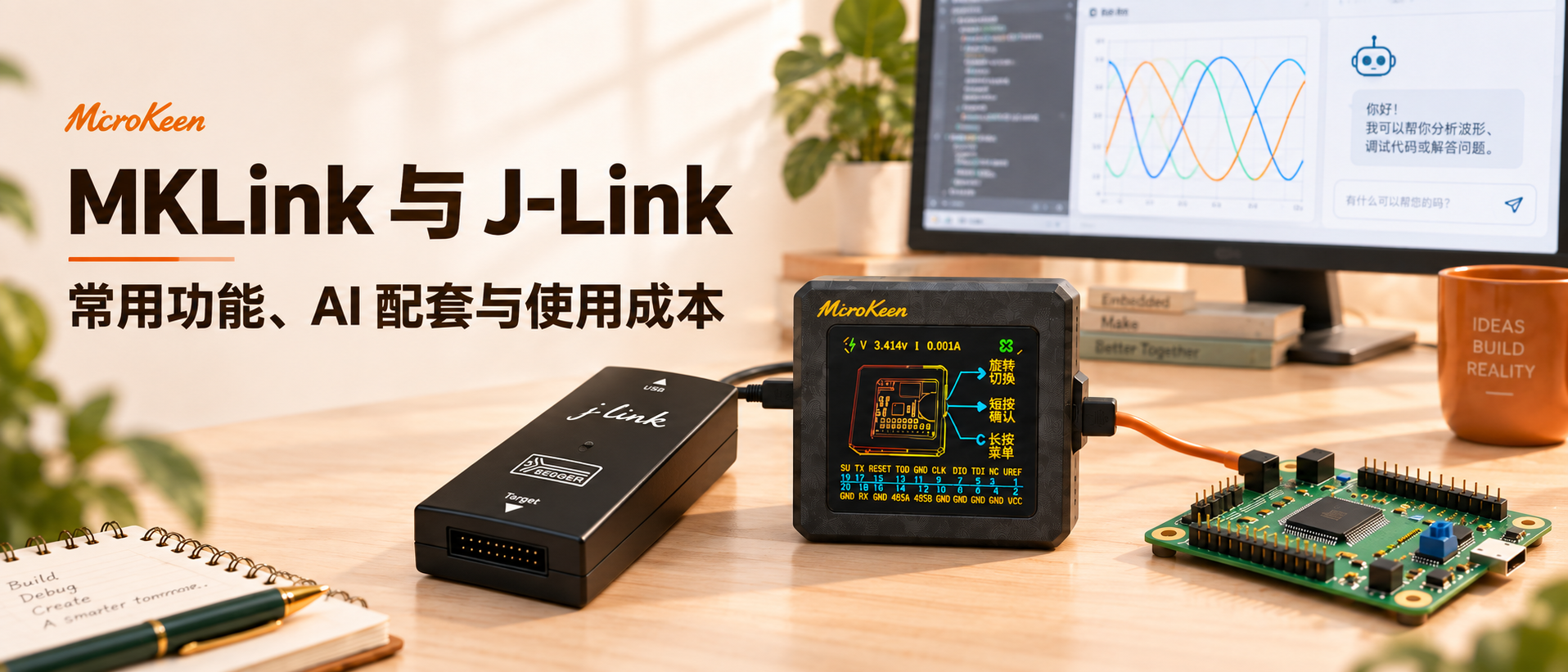 MKLink 与 J-Link：常用功能、AI 配套与使用成本